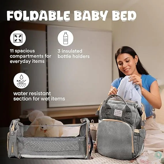 Cuddlo 3-in-1 Large Diaper Backpack with Insulated Bottle Holders, Expandable Crib, Changing Station